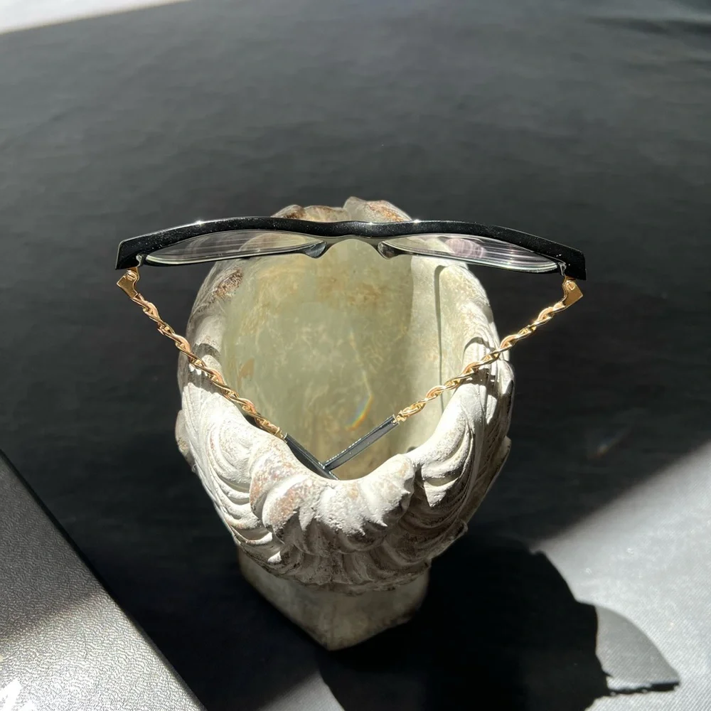 CHANEL 3221-Q Beige Leather Glasses Frames Chain Link EUC Italy Emma Watson